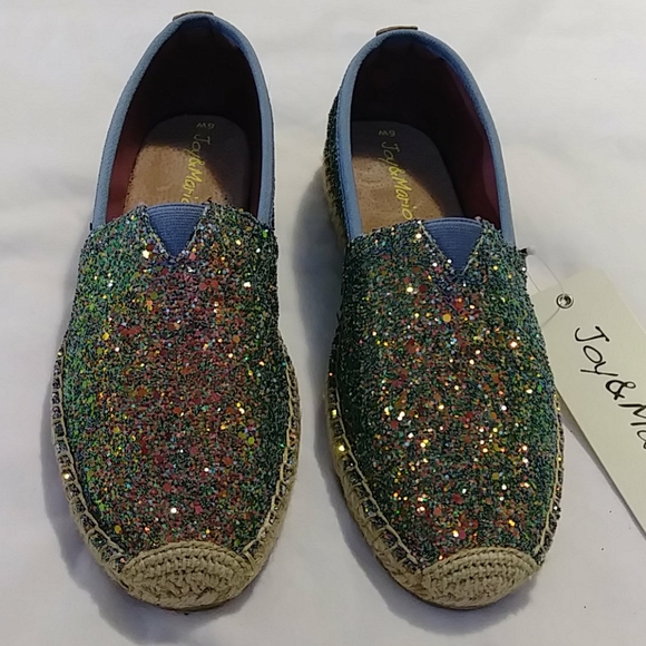 Glitter Slip On Espadrille Shoes - Picture 3 of 10